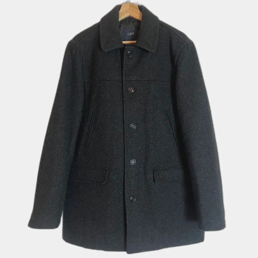 J. Crew 100% Wool Men's University Jacket Charcoal Dark Gray Overcoat Size M
